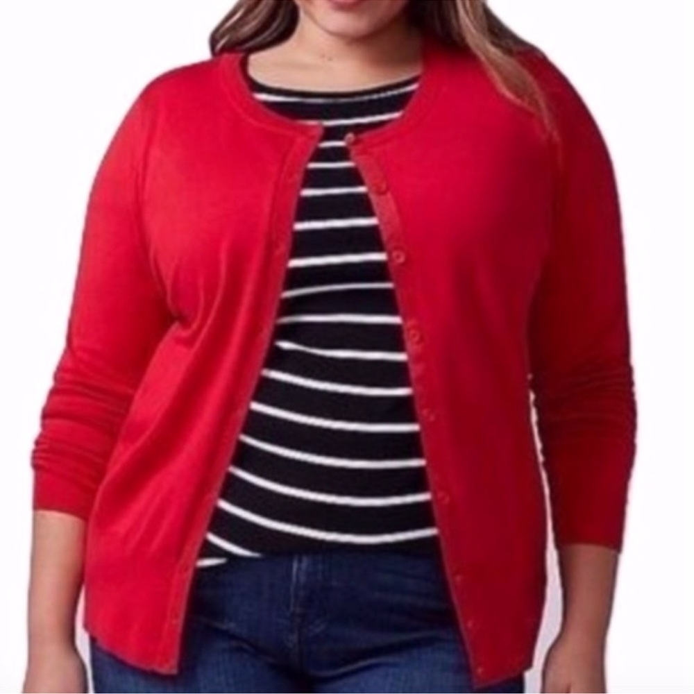Lane Bryant Vibrant Red Button-Up Cardigan - Picture 1 of 5